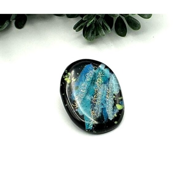 Handmade Glass Brooch With Abstract Blue & Green Design - Picture 1 of 3